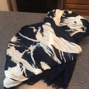 Blue and cream cotton poly scarf 86”